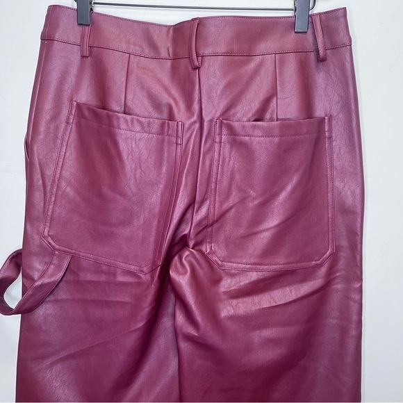 Y2K Forever 21 Burgundy Faux Leather Wide Leg Pants Size XL - Picture 6 of 13